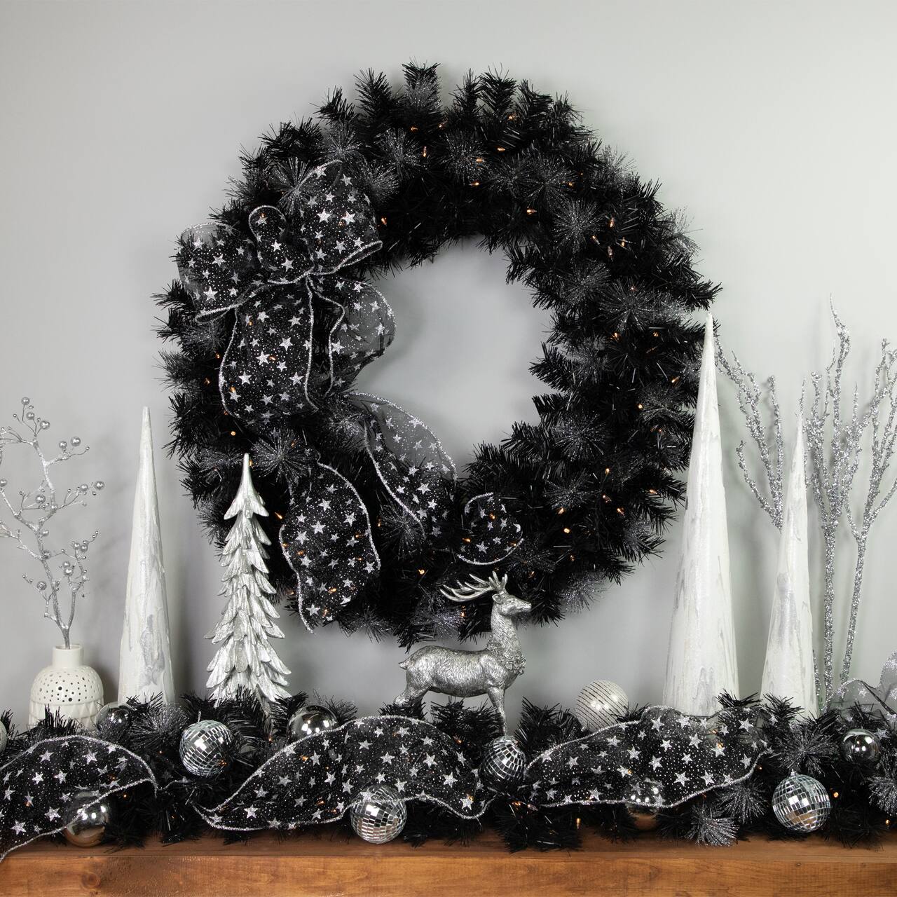 36" LED Black Bristle Artificial Christmas Wreath